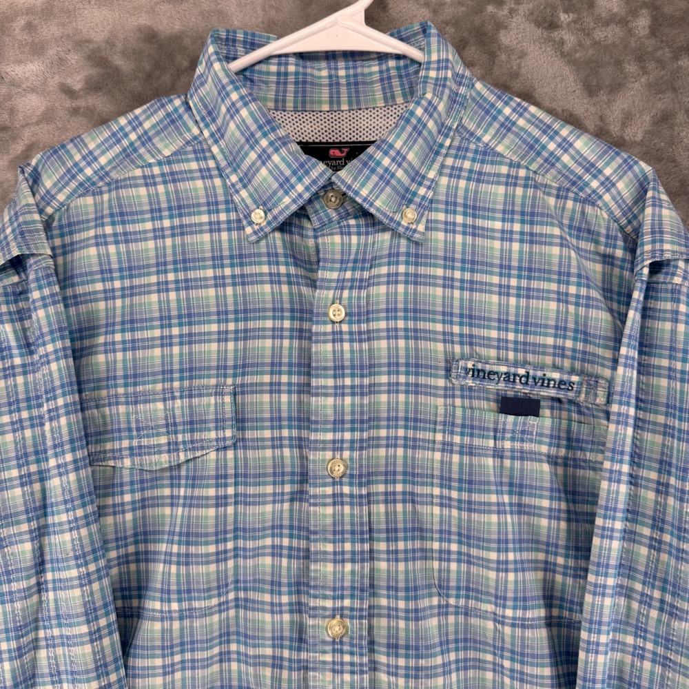 Vineyard Vines Harbor Shirt Men's Large Plaid Button Down Long Sleeve Blue Green